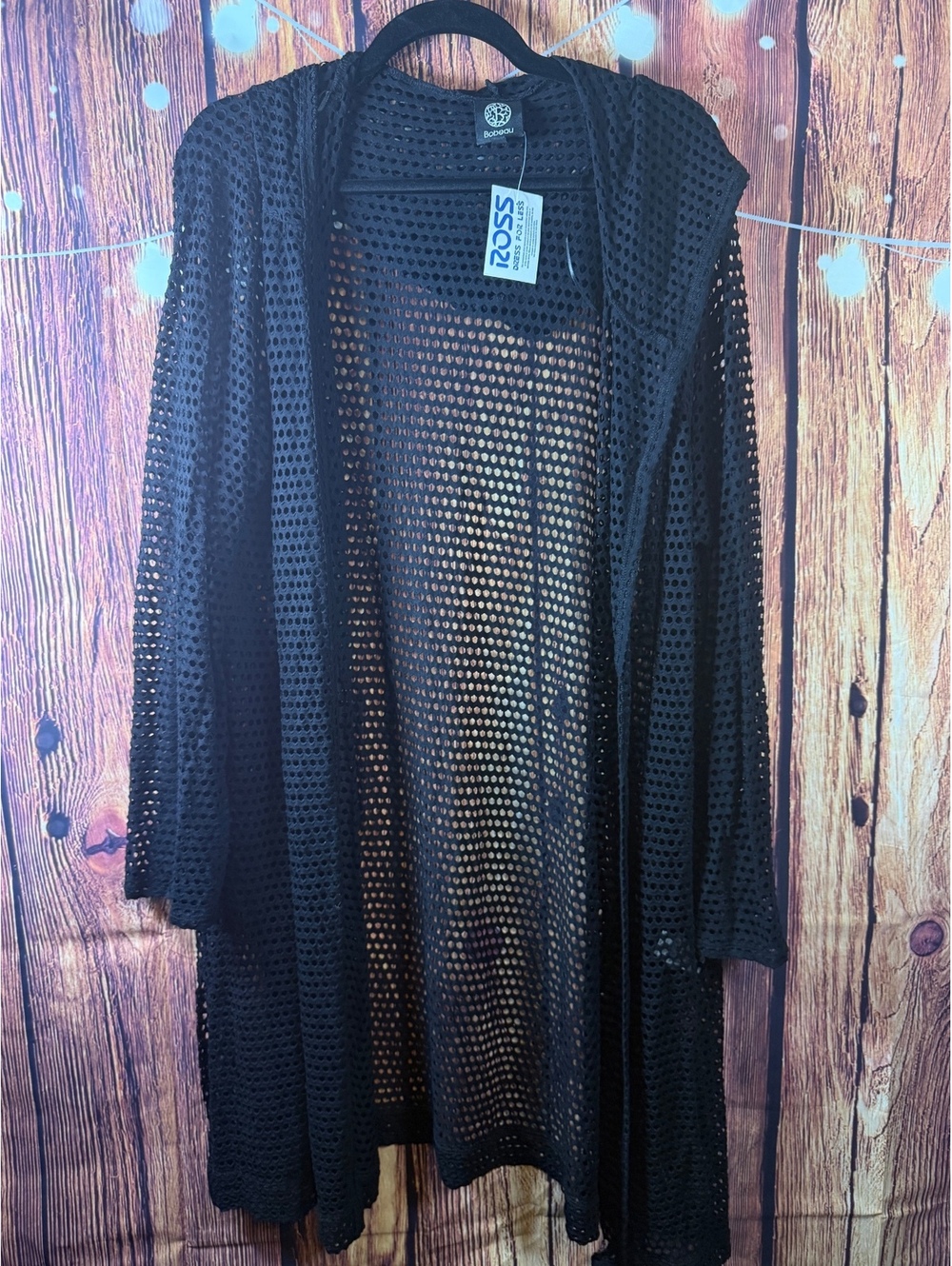 Bobeau Black Open Knit Hooded Cardigan Size 2X
